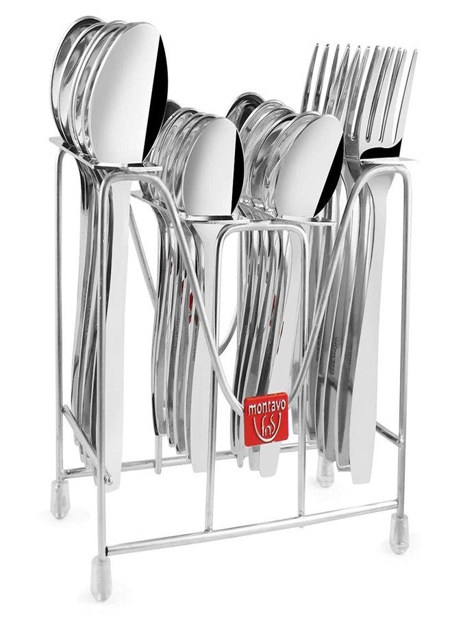 FNS Montavo by FnS Rio 24 Pcs Cutlery Set with Hanging Stand (6 Dinner Spoon, 6 Dinner Fork, 6 Teaspoon, 6 Baby Spoon & 1 Stand) - Image 1